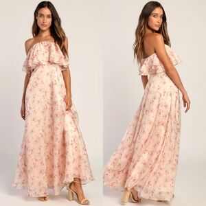 Lulus Sweet Passion Blush Pink Floral Print Organza Maxi Dress XL Wedding Party